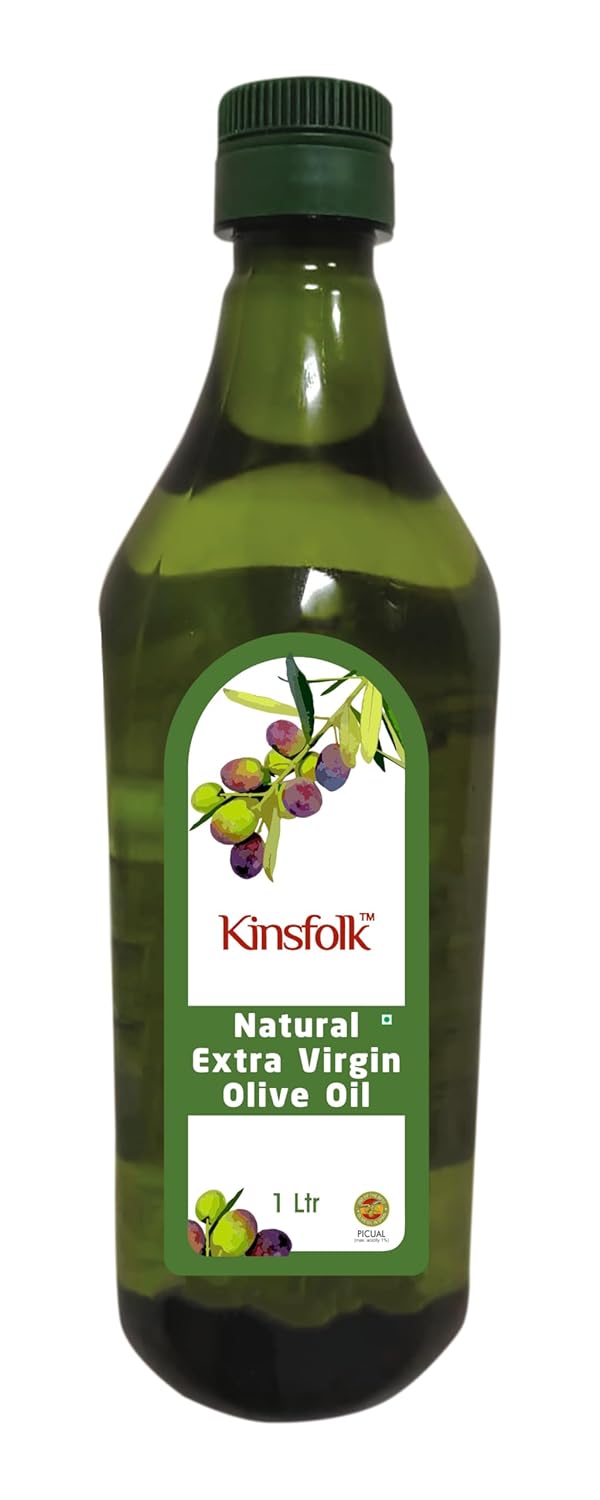 Kinsfolk Extra Virgin Olive Oil (Italian Oil) | Contains Vitamin E | Low in Saturated Fat | Natural Cooking Oil, for Dressings, Salad, and Soups - 1 Ltr
