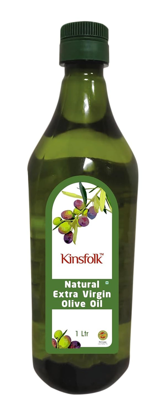 Kinsfolk Extra Virgin Olive Oil (Italian Oil) | Contains Vitamin E | Low in Saturated Fat | Natural Cooking Oil, for Dressings, Salad, and Soups - 1 Ltr