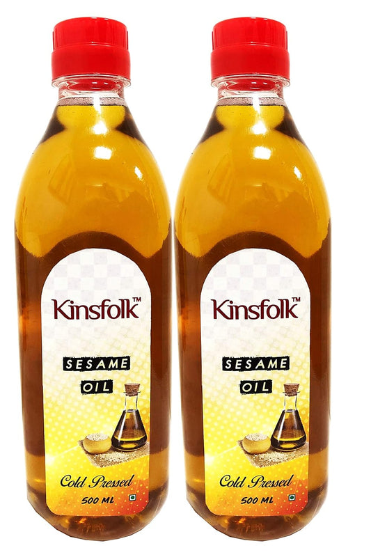 Kinsfolk Organic Gingelly/Sesame Cold Pressed Oil for Hair, Body,Skin ((Virgin, Chekku/Ghani)) - 500 ml ((Pack Of 4))
