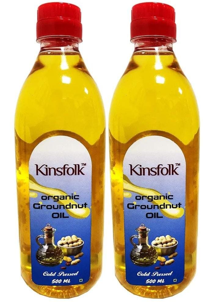 Kinsfolk Organic/Cold Pressed Groundnut/Peanut Oil (Virgin, Chekku/Ghani) - 500 ml (( Pack of 4 ))