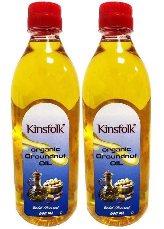 Kinsfolk Organic/Cold Pressed Groundnut/Peanut Oil (Virgin, Chekku/Ghani) - 500 ml (( Pack of 4 ))